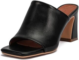 Women’s Square Open Toe High Chunky Heel Sandals Slip-on Backless Slide Mules Synthetic Leather Formal Dress Shoes for Office Lady Prom Evening Party Dating