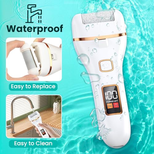 Hornhautentferner Elektrisch, Hornhaut Entfernen Fuß Elektrischer Hornhautentferner mit 3 Ersatzrollen, Wiederaufladbar, Fußpflege Hornhaut Elektrisch auf Nassen und Trockenen Füßen