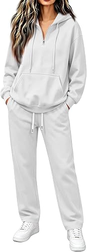 Shiketong Women's 2 Piece Half Zip Hooded Lounge Set Sweatsu