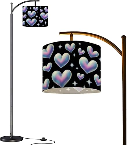 Lámpara de pie de arco 3D holográfica retro 90 corazones sin costuras estrellas estilo Y2K negro lámpara de pie alta moderna regulable con control