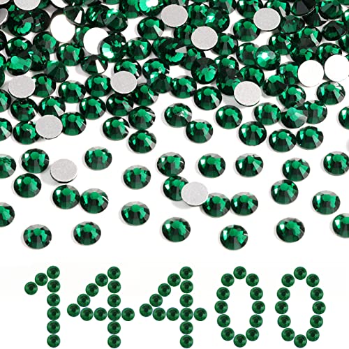 Image of Beadsland Flatback Rhinestones Bulk,14400pcs Green Rhinestones for Nails Crafts Clothes DIY Decoration, Emerald, SS16, 3.8-4.0mm | Flatback Glass Gems for Nails Crafts Clothes DIY Decoration, Glue Fix, 3.8-4.0mm,Dark Green