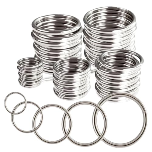 Ewparts Metal O Rings Assortment Multi Size Metal Rings for Crafts 50 Pack 3mm Thick Welded Heavy Duty Macrame O-Ring for Sewing Dog Leash Dog Collor Macrame Plant Hanger Crafting Jewellry Making