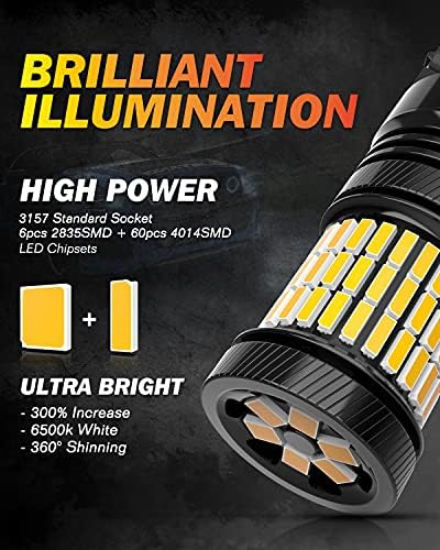 OUSHI 3157 T25 Led Bulb, Canbus P27/7W 3057 3156 3056 4157 Led Bulb Super Bright Replacement For Car Back Up Reverse Light Tail Light Daytime Running Light, 6500K Xenon White (Pack of 2)