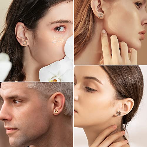 Florideco 5Pairs Stainless Steel Magnetic Earrings for Men Women Non-piercing CZ Hypoallergenic Round Square Teardrop Faux Diamond Halo Magnetic Stud Earrings Set4