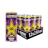 Rockstar Energy Drink Punched Tropical Guava - Koffeinhaltiges Erfrischungsgetränk für den Energie Kick, EINWEG (12x 250ml)