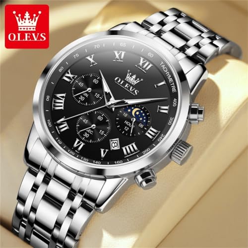 OLEVS Men Multifunction Watch, Multi Dial Waterproof Luminous Chronograph Men's Watch with Date Gift for Men,Stainless Steel Watches for Men,Classic Men Wrist Watch2
