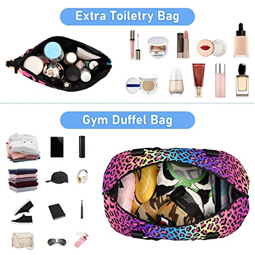 Weekender Bag for Women, Rainbow Leopard Cheetah Gym Bag Sports Duffle Bag Travel Tote Bag with Toiletry Bag Shoes Compartment Dry/Wet Separation Swim Bag4