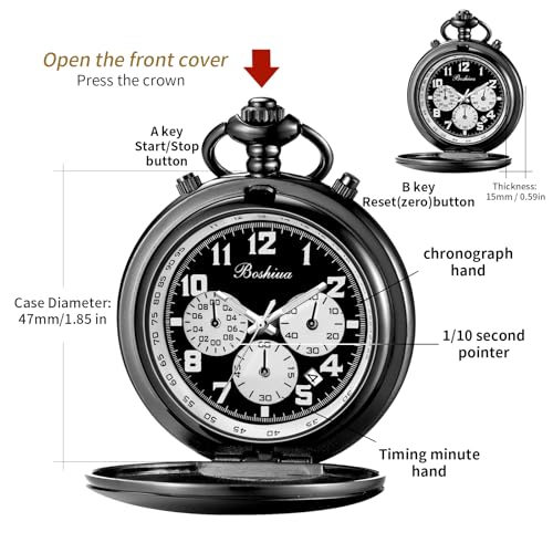 Image of BOSHIYA Multifunctional Stopwatch Calendar Silver Gold Black Pocket Watch with Bracelet