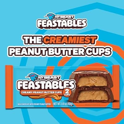 MrBeast Feastables Peanut Butter Lover Combo Pack, King Size Crunch Bars & Peanut Butter Cups, 34 Count, Chocolate Candy Assortment, Fairtrade Cocoa