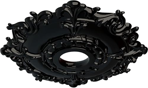 Miniatura 2 de Ekena Millwork CM18RLBPS Medallón de techo Riley, 18.0 in de diámetro exterior x 3.5 in de diámetro interior x 3.57cmP, pintado a mano negro perla