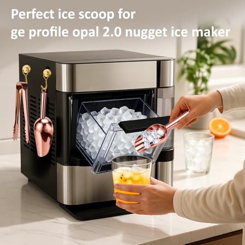 Image of Juome 6oz Stainless Steel Ice Scoop for Freezer with Magnetic Holder, Metal Ice Scoop for Ice Machine, Small Ice Cube Scooper for Freezer Bin for Ge Profile Opal 2.0 Nugget Ice Maker (Rose Gold)