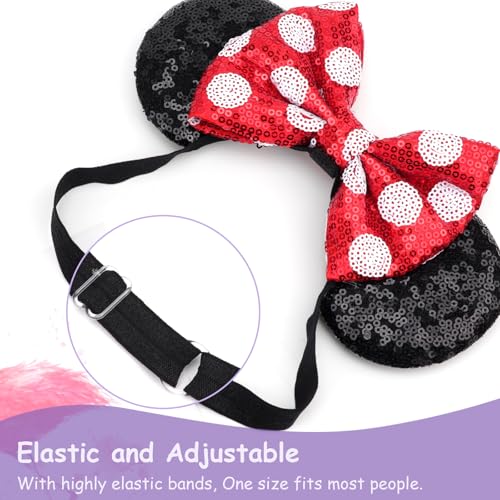 Image of DRESHOW Minnie Ears Headbands Mouse Ears Sequin Bow Headbands Elastic Adjustable Headband Glitter Party Decoration Cosplay Costume for Women