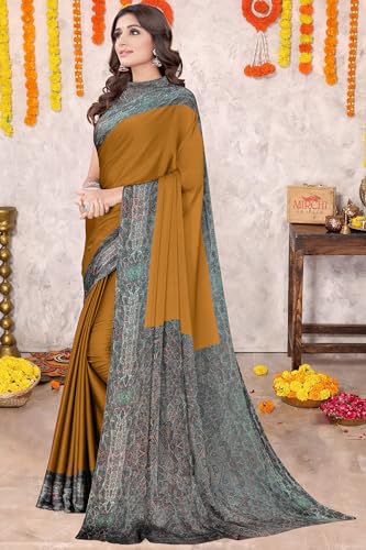 Image of MIRCHI FASHION Women Saree Abstract Print Chiffon | Breathable Lightweight Casual Sari for Regular Use and Office with Unstitched Blouse (Available in 25 Colors)