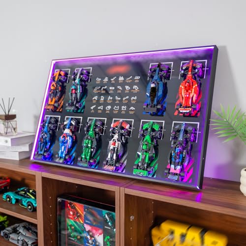 Image of Display Wallboard with RGB LED Lights Compatible with Lego Speed Champions F1 66802 10-in-1 Collector's Pack, 20 Color&22 Lighting Modes, Wall Mount Collectible F1 Model Car Kit