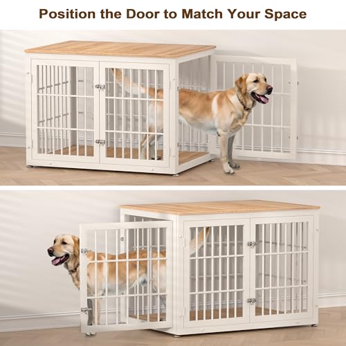 rehomerance 42 Inch Heavy Duty Dog Crate Furniture for Large and Medium Dogs, Decorative Pet House End Table, Wooden Cage Kennel Furniture Indoor, Natural and White - Image 4