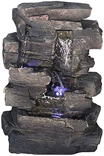 Alpine Corporation 4-Tier Cascading Tabletop Fountain with LED Lights - Indoor/Outdoor Water Fountain