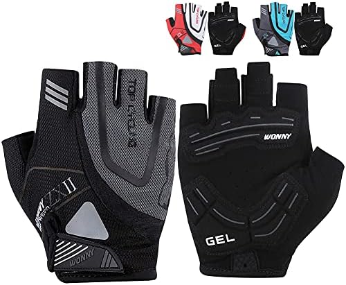 Wonny Cycling Gloves, Professional Mountain Bike Gloves for Men Women, Gel Padded Shock-Absorbing Anti-Slip Bicycle Gloves, Half Finger Breathable Sports Fitness Gloves (Black, M 6.69-7.48inch)