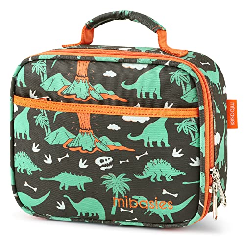 mibasies Kids Lunch Bag for Girls and Boys Toddler Insulated Lunch Box for School Travel, Volcano Dinosaur