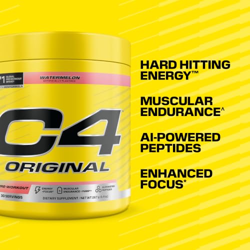 Image of C4 Original Pre Workout Powder Sugar Free for Men & Women 200mg Caffeine + CarnoSyn Beta-Alanine + Creatine + AI Peptides - Watermelon, 30 Servings