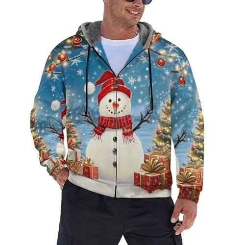 Sweat à capuche zippé pour homme avec motif bonhomme de neige et poches
