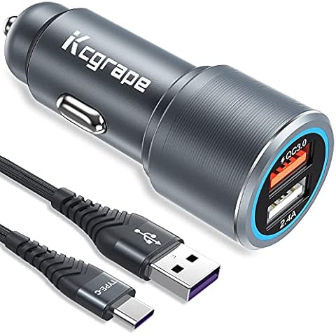 30W Car Charger and Cable for Samsung Galaxy S20 S21 S22 Plus Ultra FE 5G A12 A23 A04S A02S A32 A13 A03S A33 S9 S10,Note 9 8 20 10 Lite,M53 M33 Fast Quick Charge 3.0 USB Cigarette Lighter Adaptor/Plug Cover