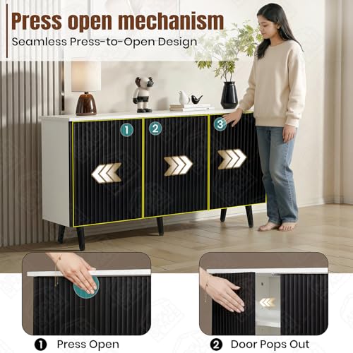 Image of ABOUT SPACE Shoe Cabinet - 3 Tier Shoe Rack with Door | Press Open 3 Door Engineered Wood Shoes Stand for Home | Smooth Non-Fluted-Effect Adjustable Shelf Raised Legs, 15 Pair Storage |White & Black