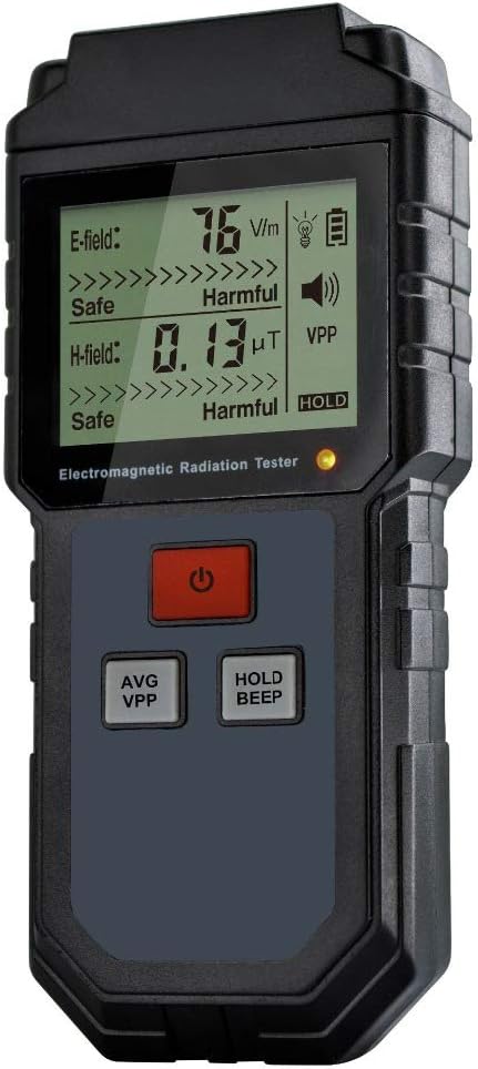HKMA EMF Meter, Handheld Digital Electromagnetic Field Radiation Detector with Sound Light Alarm and Intensity Bar Graph Display for Detection Magnetic Field Radiation