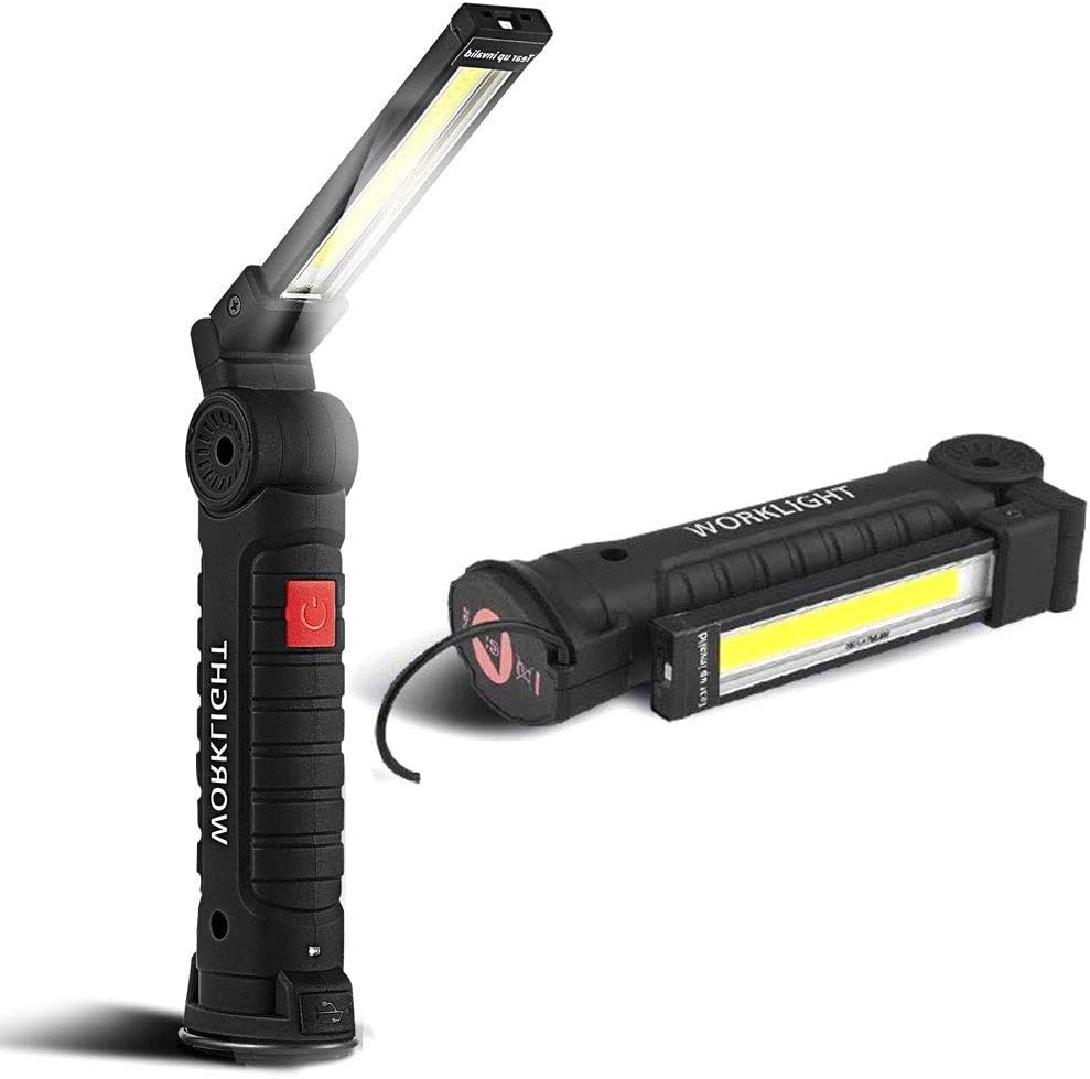 Suntop LED Work Light Rechargeable, COB Inspection Lamp Portable Flashlight Light Torch with Magnetic Stand and Hanging Hook for Car Repairing, Workshop, Garage, Camping, Emergency Lighting