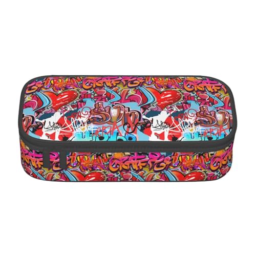 Image of Graffiti Wall, Hip Hop Art Large Pencil Case With Zipper Compartments Stationery Pencil Bag For Kids Teens Students School Supplies