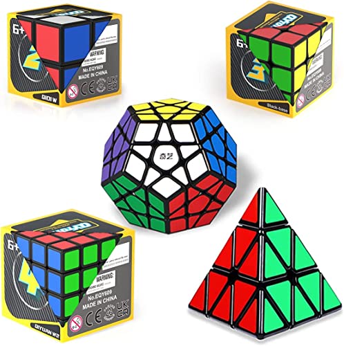Speed Cube Set Speed Cube Bundle of 2x2x2 3x3x3 4x4x4 Megaminx and Pyramid Cube Smoothly Magic Cube Collection for Kids & Adults [5 Pack] (Black)