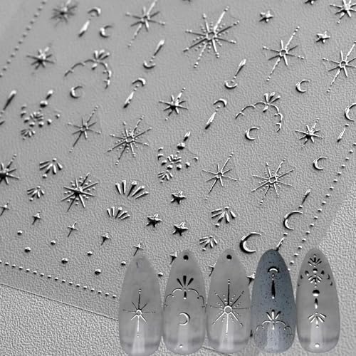 Moon Star 3D Silver Nail Stickers - Luxury Nail Art
