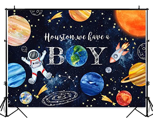Mocsicka 7x5ft Space Baby Shower Backdrop Outer Space Galaxy Planets Astronaut Decorations Houston We Have a Boy Theme Photography Background (7x5ft (82x60 inch)) by Mocsicka - Used condition - Image 5