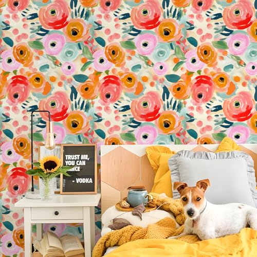 Peel and Stick Wallpaper Boho Floral Colorful Watercolor for Nursery by Idomural - Used condition - Image 4