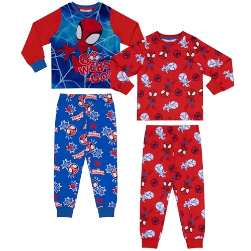 Marvel Press Spiderman Spidey und Seine Super-Freunde, Baumwolle, 2er-Pack Langarm Schlafanzüge, Red/Blue, 6-7 Jahre: 122cm, Rot