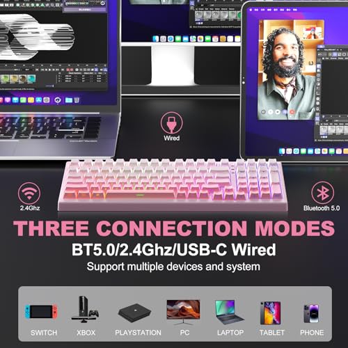 CC MALL X98 Wireless Mechanical Keyboard,Tri-Mode BT5.0/2.4GHz/USB-C Hot Swappable Custom Keyboard,Linear Switches,RGB Backlit Computer Gaming Keyboards for PC/Tablet - image 2