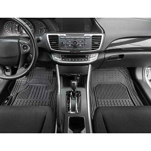 Motor Trend 4-Piece FlexTough Rubber Floor Mats for Cars Trucks SUVs Vans, Trim-to-Fit Heavy Duty Weatherproof Waterproof Square Grid Deep Dish Ridges Protection Front Rear Non-Slip All Weather