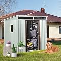 6FT x 5FT Outdoor Storage Shed, Heavy Duty Galvanized Steel Garden Shed with Sloped Roof, Sliding Lockable Doors, Punched Vents & Foundation Kit, Weather Resistant Tool Shed, White with Window