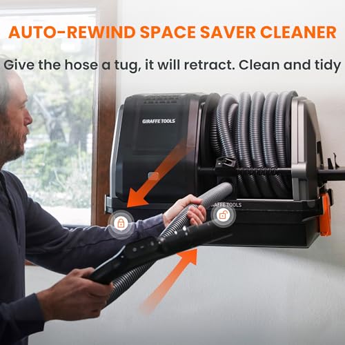 Image of Giraffe Tools Grandstorm Wall-Mounted Vacuum Cleaner with 30 FT Retractable Hose, Wet Dry Vacuum Cleaner with 6 Nozzles for Car Detailing Remote Control, Grey
