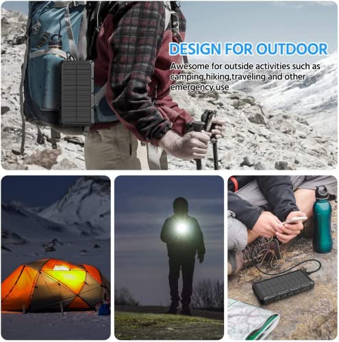 Solar Power Bank,Solar Charger 38800Mah, Qi Wireless Charger, Outputs 5V/3A High-Speed & 2 Inputs Huge Capacity Phone Charger For Smartphones, Ip66 Rating, Strong Light Led Flashlights (Black) #TOP7