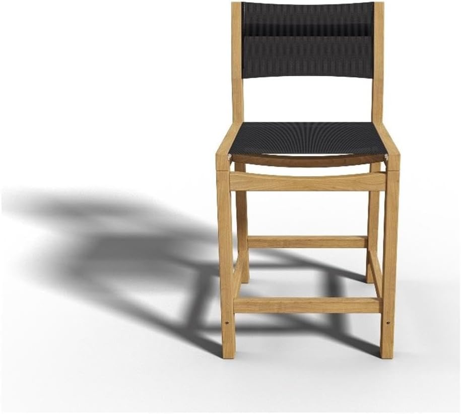 Pemberly Row Modern Teak Outdoor Counter Stool, Blue Sling Seat, 20 in Wide x 18.5 in Deep x 26 in High, Premium Solid Teak, Durable Hand-Sanded Finish, Counter Height Patio Seating