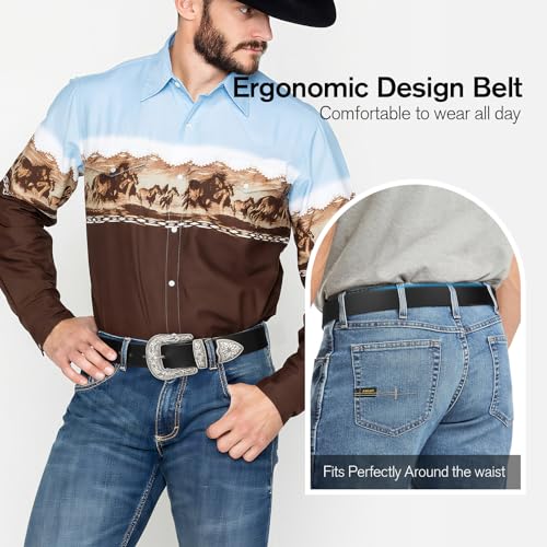 SANSTHS Western Belts for Woman, Cowboy Cowgirl Belt for Women Men Vintage Leather country Belt for Pants Dresses, 1 3/8"4