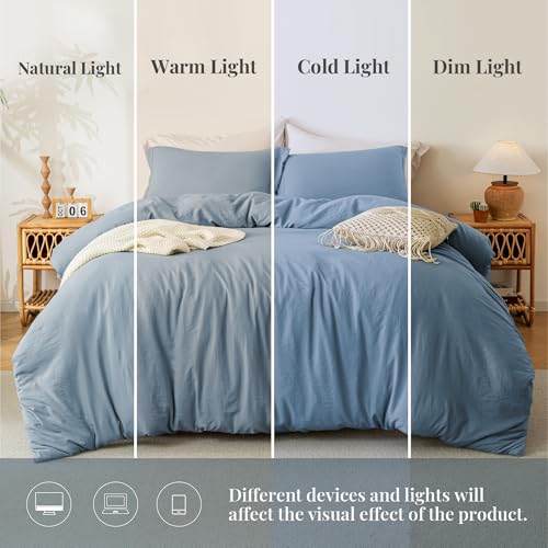 Image of MILDLY Duvet Cover Twin Ultra Soft Comforter Cover Set 2pcs, Haze Blue | Washed Microfiber Cotton-Like, Breathable Comfort, Hidden Zipper, Corner Ties, OEKO-TEX Certified, Fade Resistant