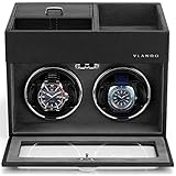 Vlando Automatische Uhrenbeweger 2 Uhren, Watch-Winder Leder mit Schmuckaufbewahrung Taschleerer, Japanischem Leisen Motoren, LED Beleuchtung, Wechselstromadapter, Luxuriöse Uhrenbeweger Box