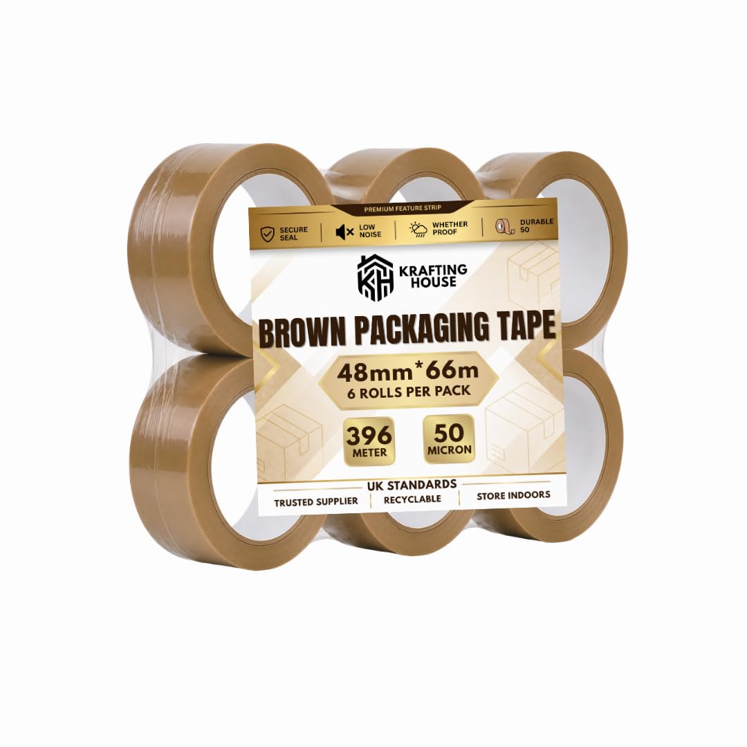 Krafting House Brown Packaging Tape 48mm x 66m, Pack of 6, BOPP Parcel Tape for Box Sealing, Shipping, Packing, Moving and Storage