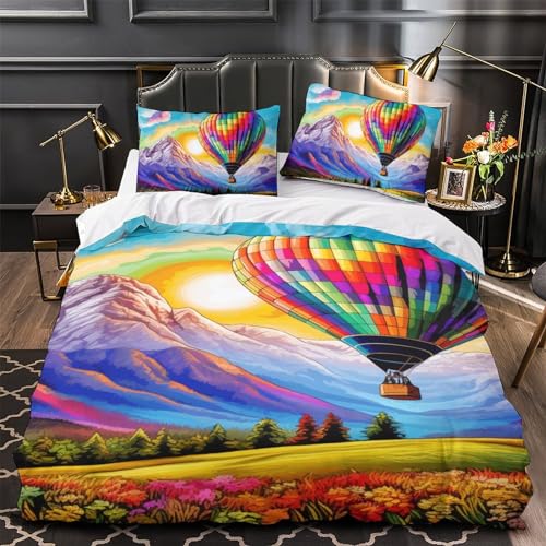 Housse de couette de qualité supérieure motif montgolfière zip 140x200cm