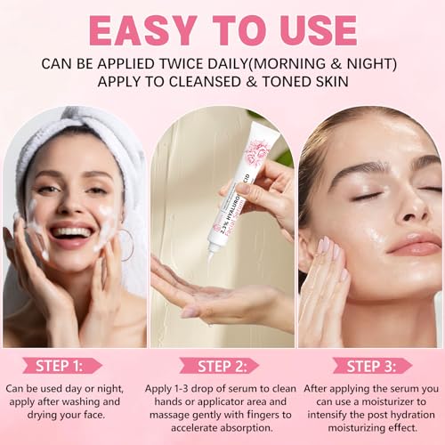 Image of 2.3% Hyaluronic Acid Serum for Face with 5% Rosa Flower Water Deep Moisturizing Anti-Wrinkle(3Pack-Each 15g)