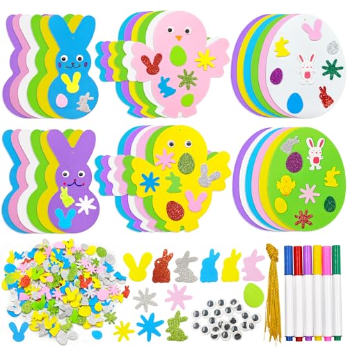 LYLIDIA 36PCS Ostern Basteln Kinder Hase Eier Küken Moosgummi Bastelset Ostern Frühling Schaum Kunst Handwerk Projekt Ornament Osterdeko Ostergeschenke für Kindergarten, Klassenzimmer