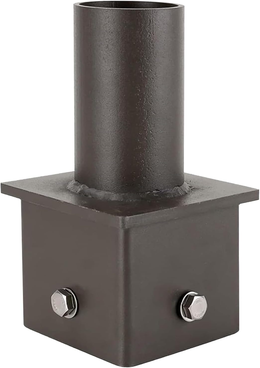 Tenon Adapter for 4 inch OD Square Pole - Vertical Mount Bracket with 2 3/8" Slip Fitter Mount, Ideal for Outdoor Shoebox Stree Lighting, Post Top Light, Parking Lot Light - Bronze Finish