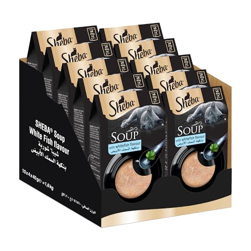 Sheba Cat Food Cat Soup with White Fish Pack of 10x40g Cat Treat Soup Sheba Cat Treats with Velvety Broth
