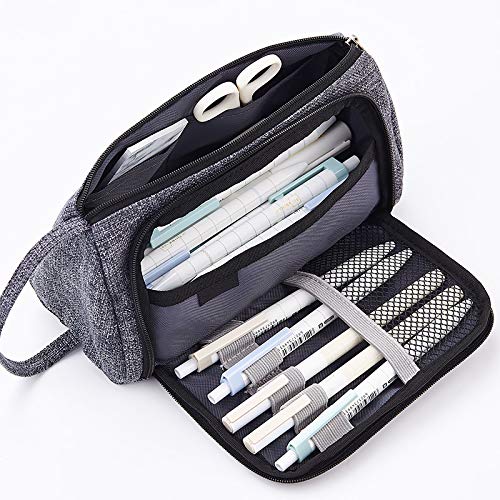 Big Capacity Colored Canvas Pencil Pen Case, Large Multifunction Pencil Pen Holder Organizer Bag For Students Office Back To School By Hubhnb (Gray) #TOP26